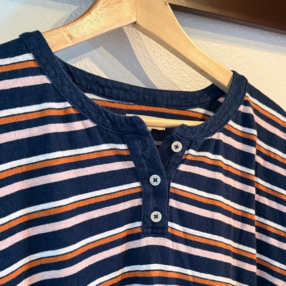 Madewell Striped Henley Tshirt Mini Dress, Bengali Indigo, Size XL - Picture 3 of 9